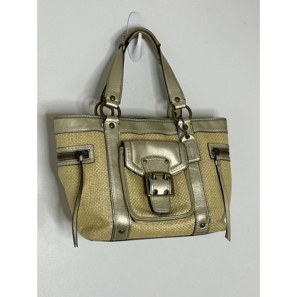 COACH Vintage Metallic Straw Leather Woven Tote Hand Bag - Picture 2 of 10